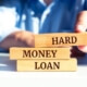 three blocks with hard money loans written on them vertically